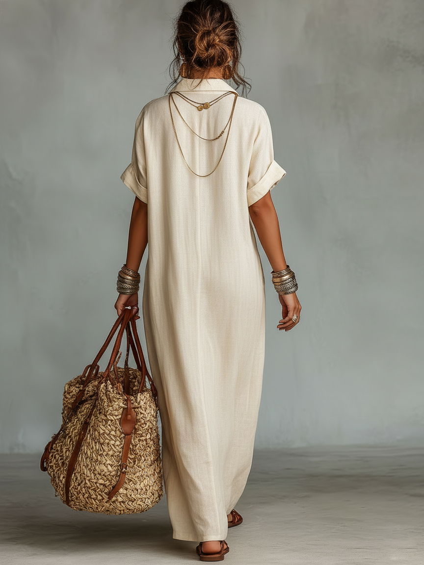 Fleur | Embroidered Linen Shirt Maxi Dress