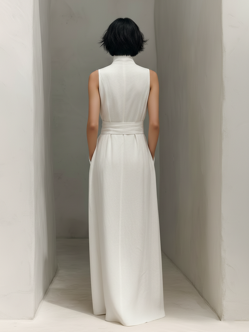 Freya | Linen V-Neck Belted Maxi Dress