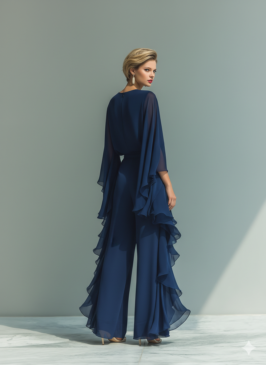 Evelina | Navy Chiffon Trouser Set
