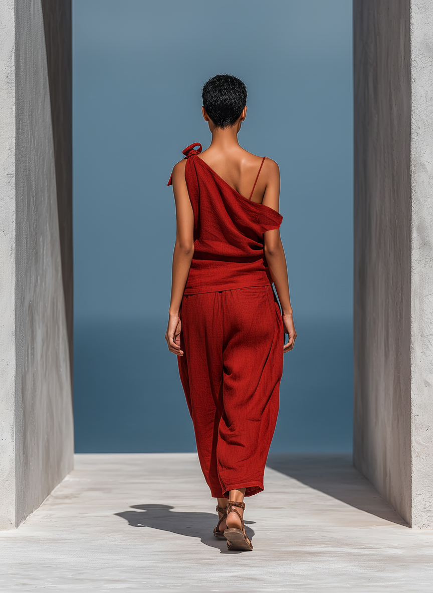 Valentina | Red One-Shoulder Trouser Set