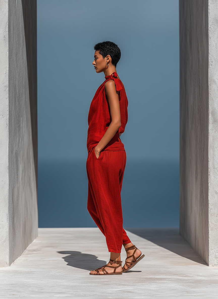 Valentina | Red One-Shoulder Trouser Set