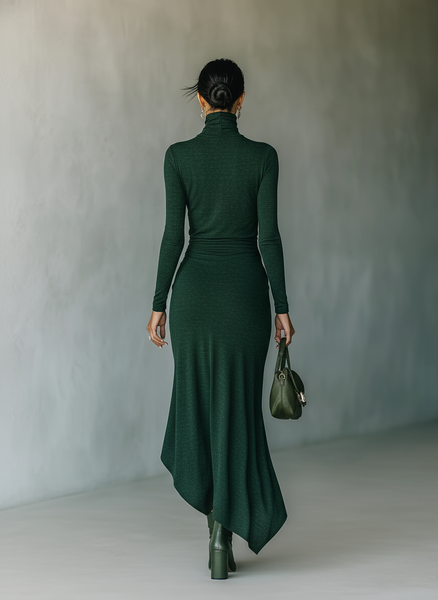 Kirsty | Dark Green High-Neck Wrap Dress