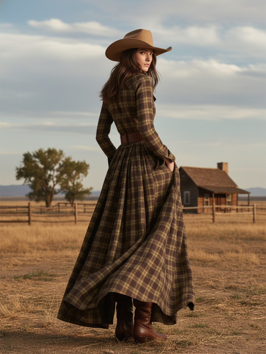 Elowen | Reddish Brown Plaid Maxi Dress