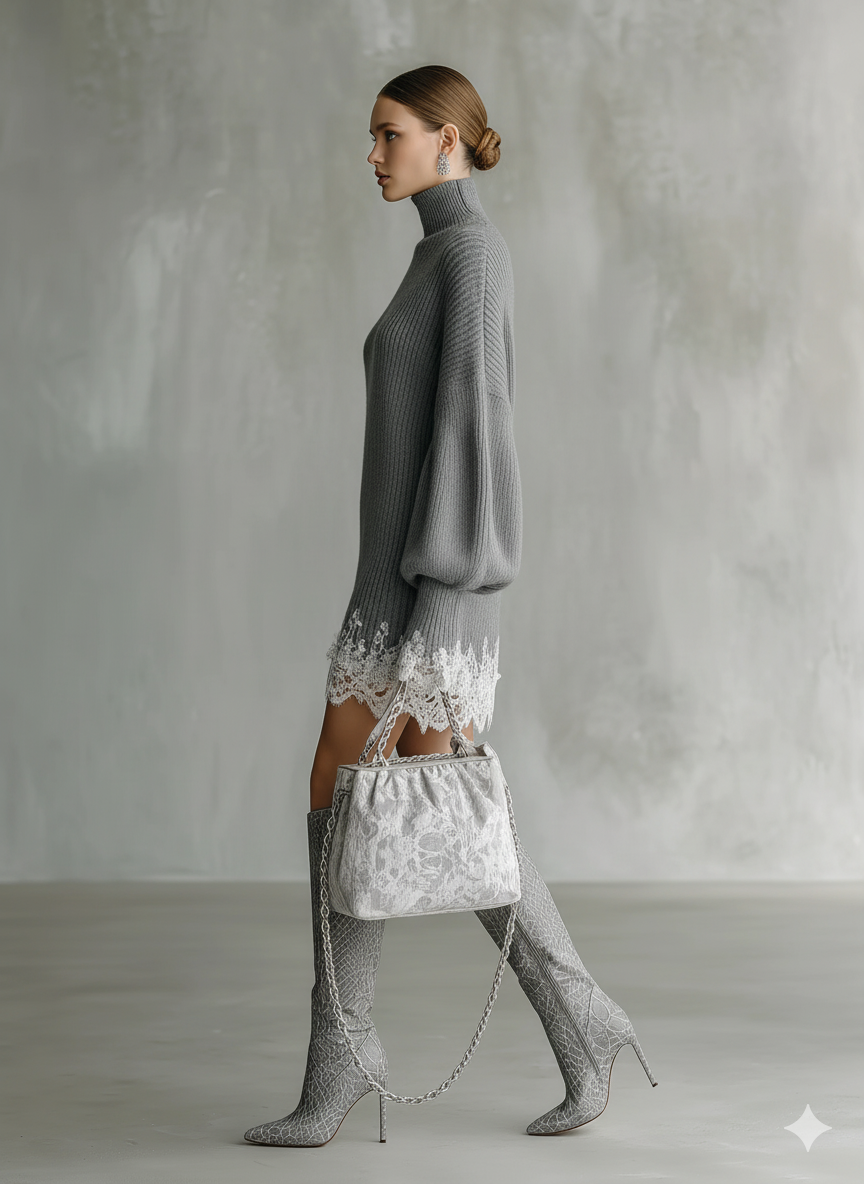 Elsie | Lace Turtleneck Mini Dress