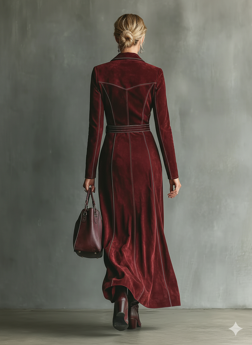 Celeste | Burgundy Faux Suede Maxi Dress