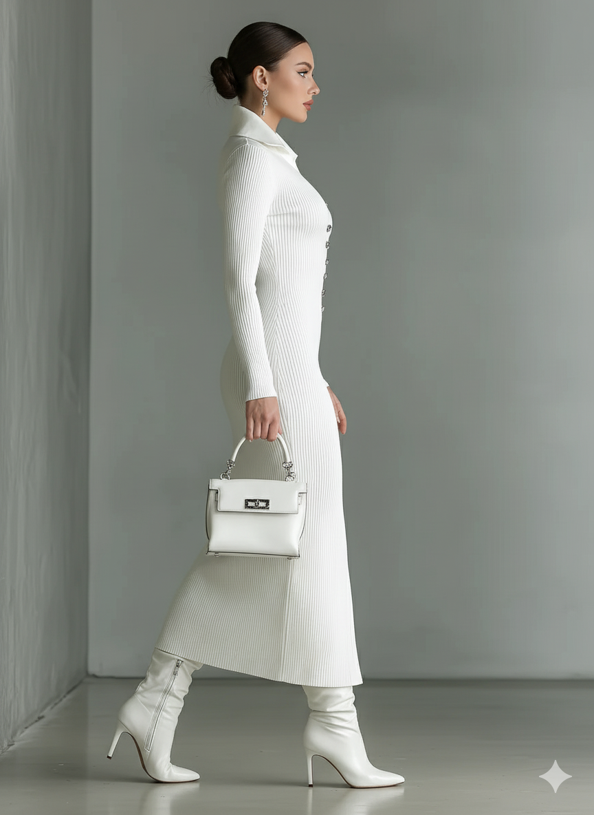 Elena | Slim Polo Neck Midi Dress