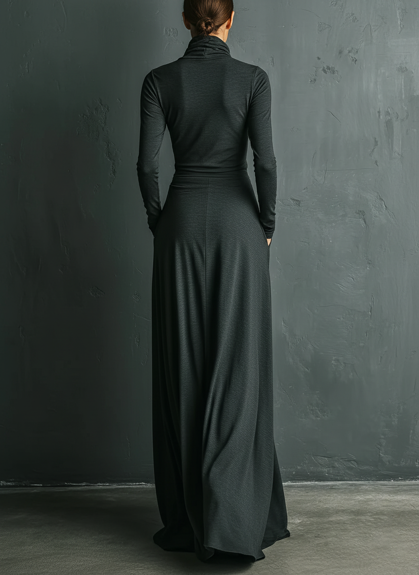 Amelia | Charcoal Draped Turtleneck Maxi Dress
