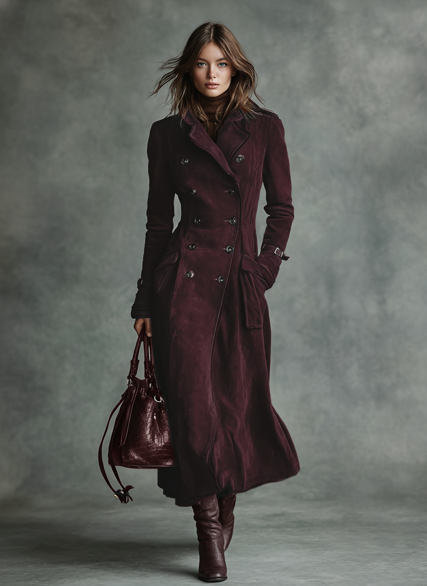 Nolwen | Double-Breasted Suede Trim Coat