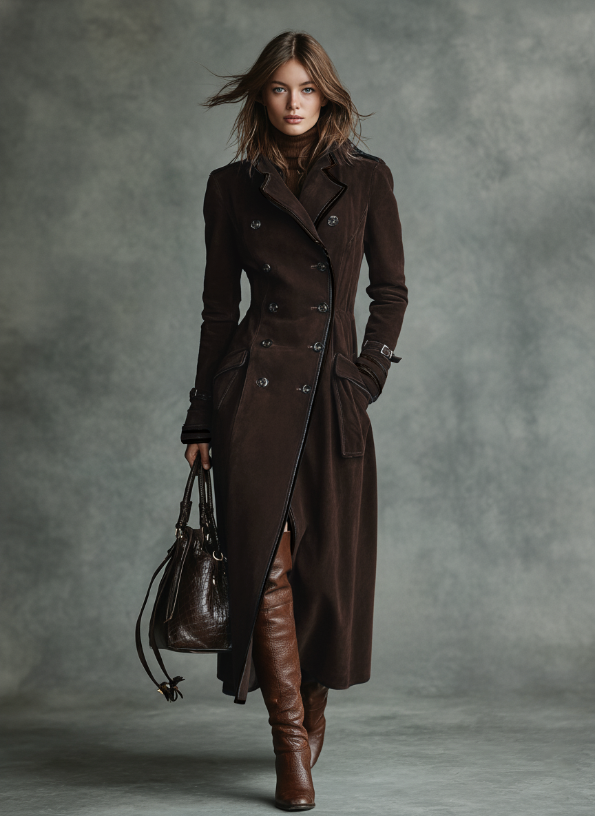 Nolwen | Double-Breasted Suede Trim Coat