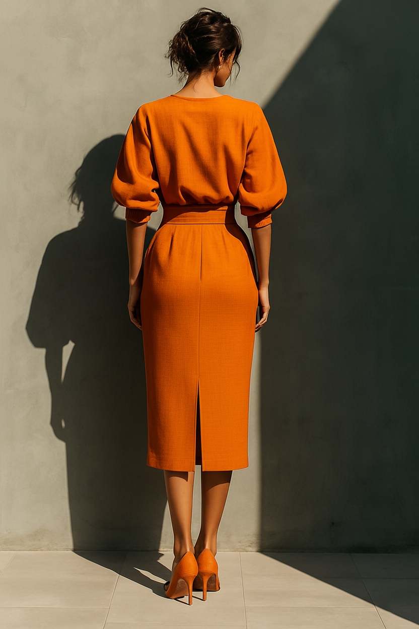 Colette | Orange Top & Midi Skirt Set