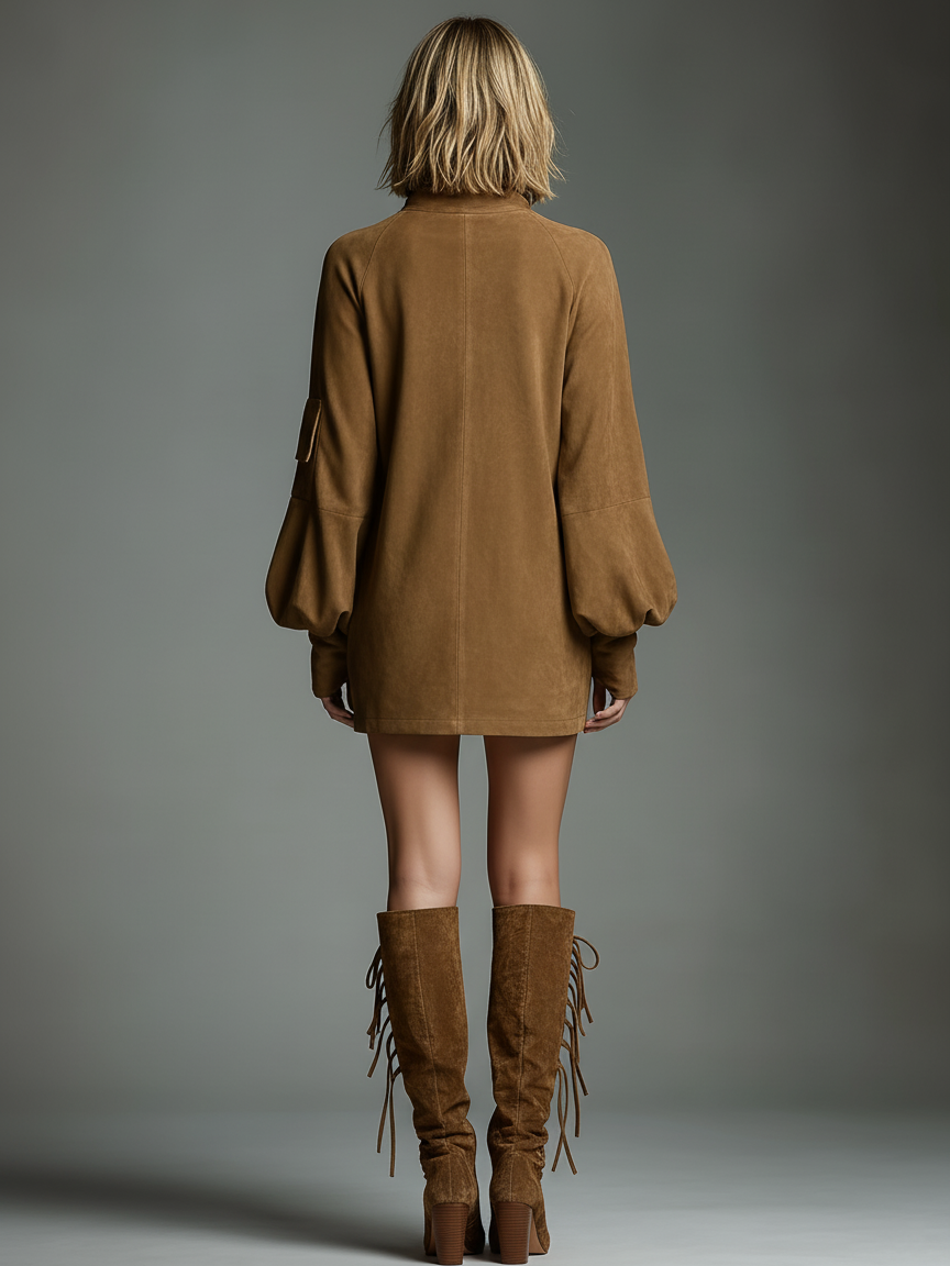 Rhea | Suede Turtleneck Mini Dress