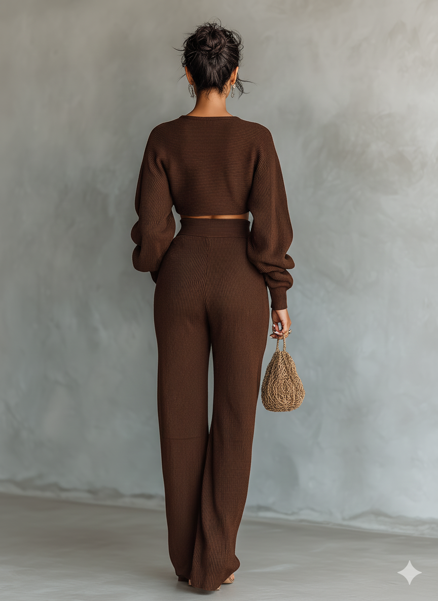 Colette | Coffee Knit Wide-Leg Set