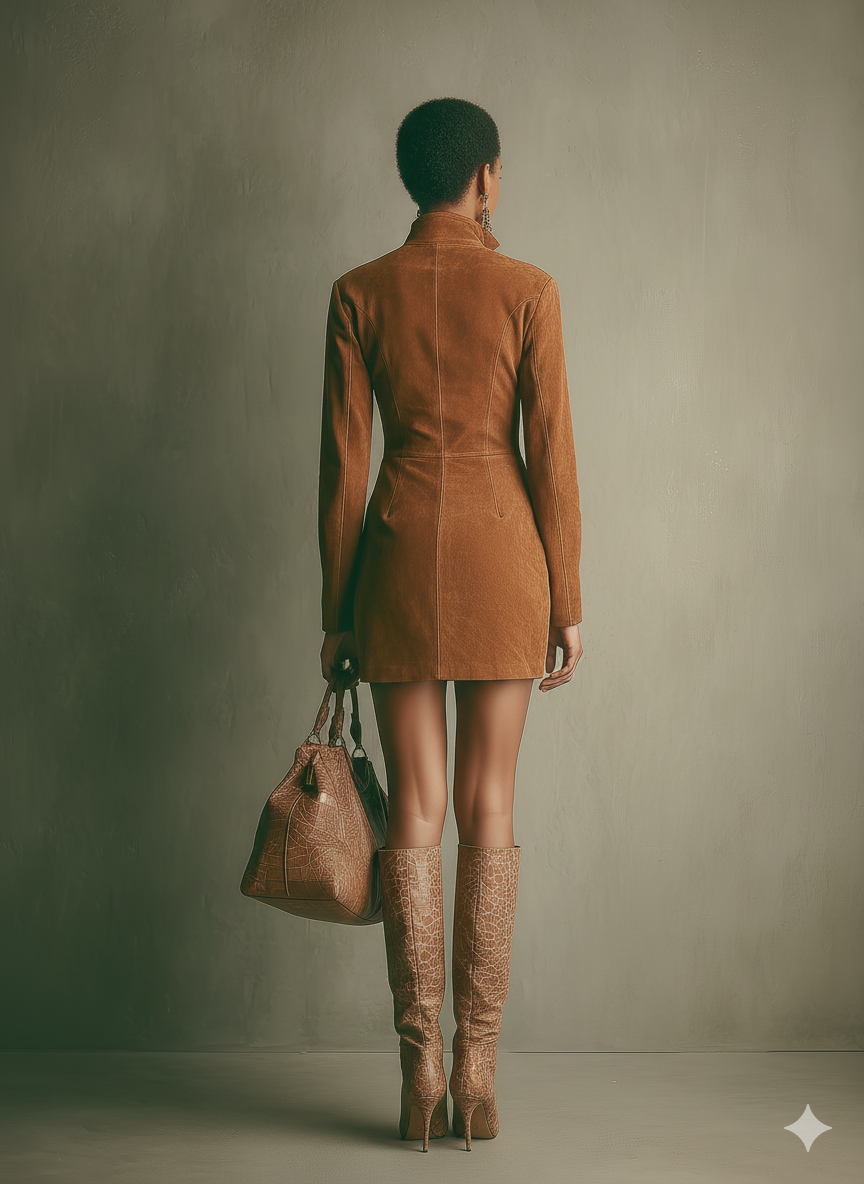 Mara | Caramel Suede Zip Mini Dress