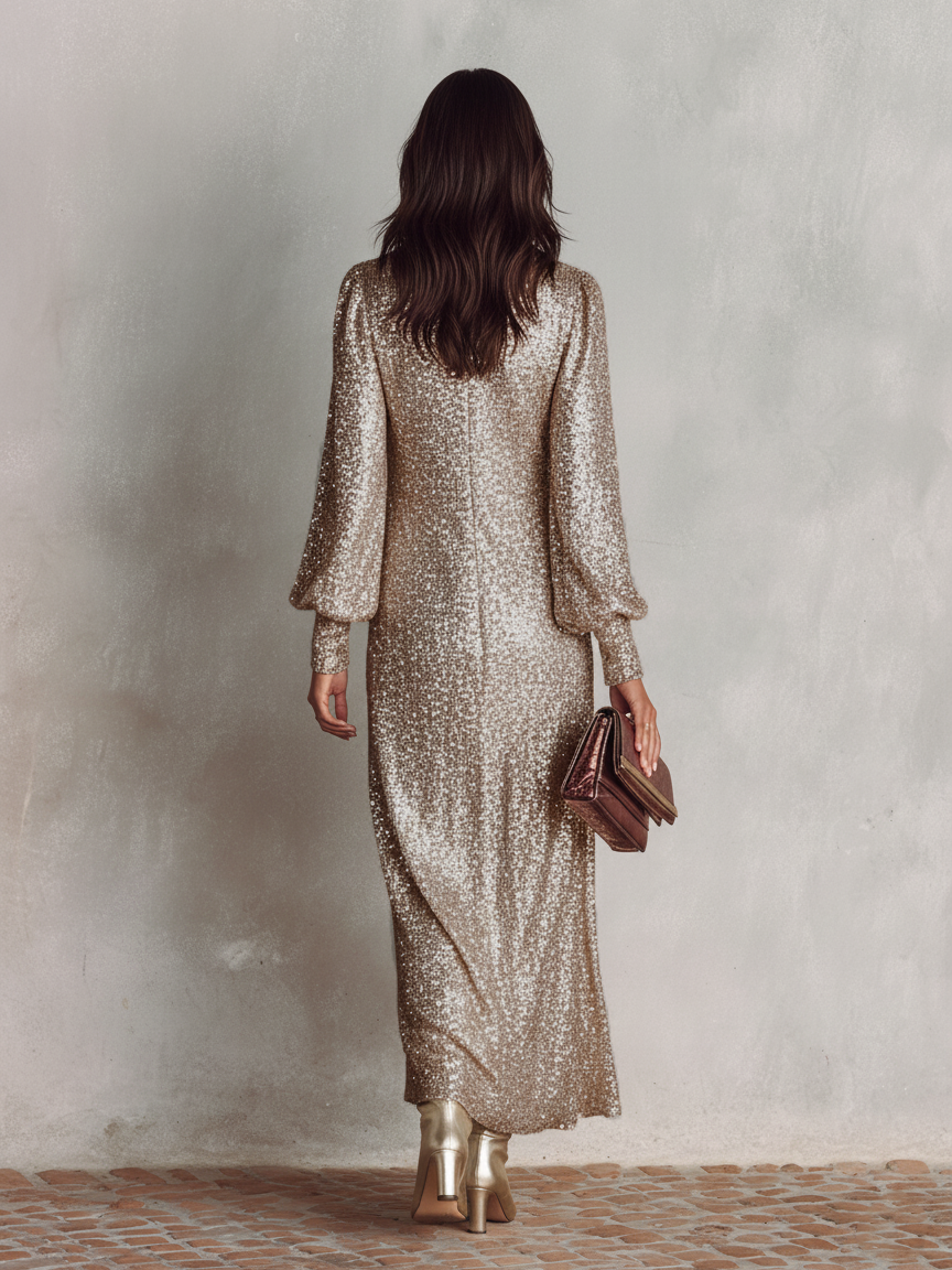 Vivienne | Shimmering V-Neck Maxi Dress