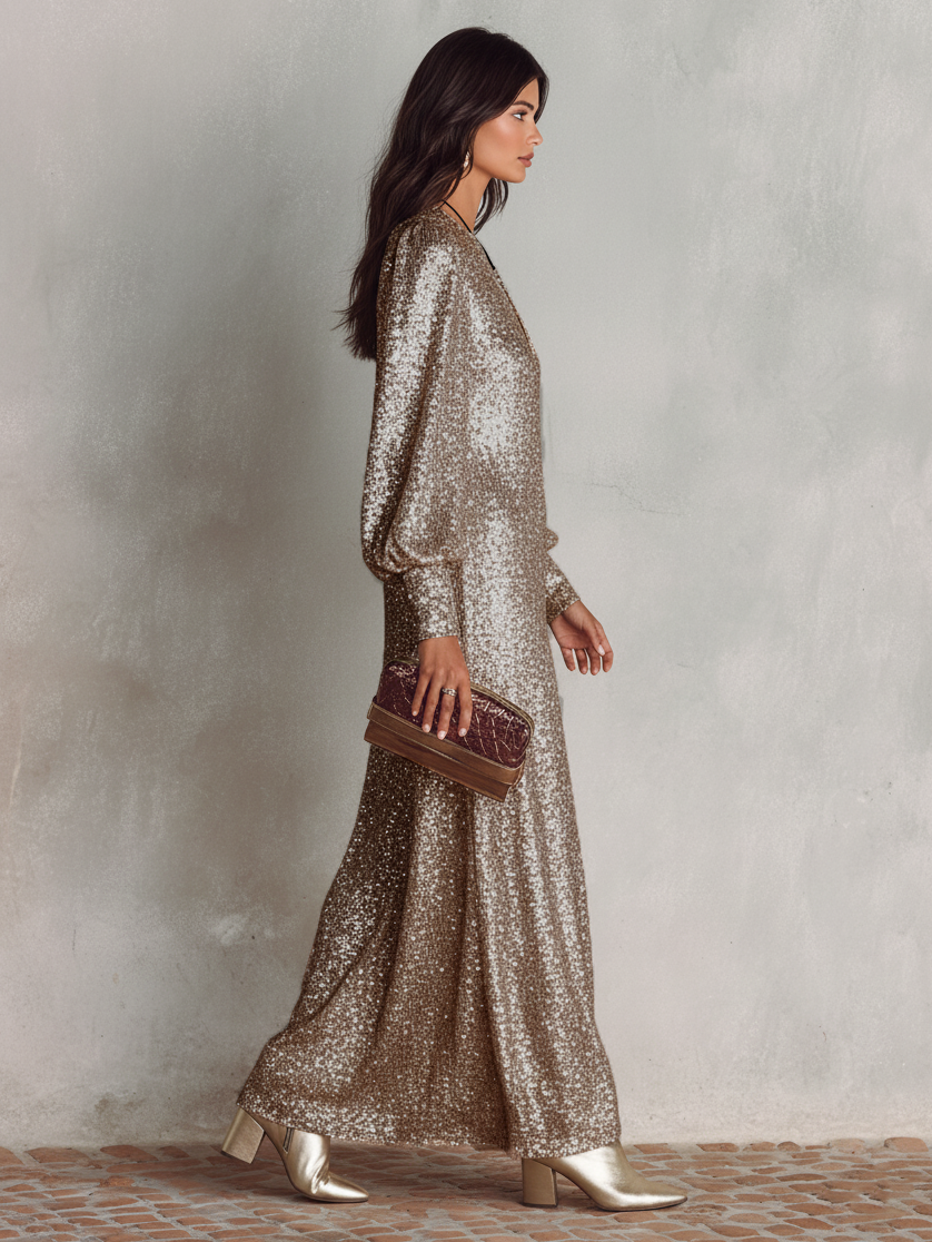 Vivienne | Shimmering V-Neck Maxi Dress