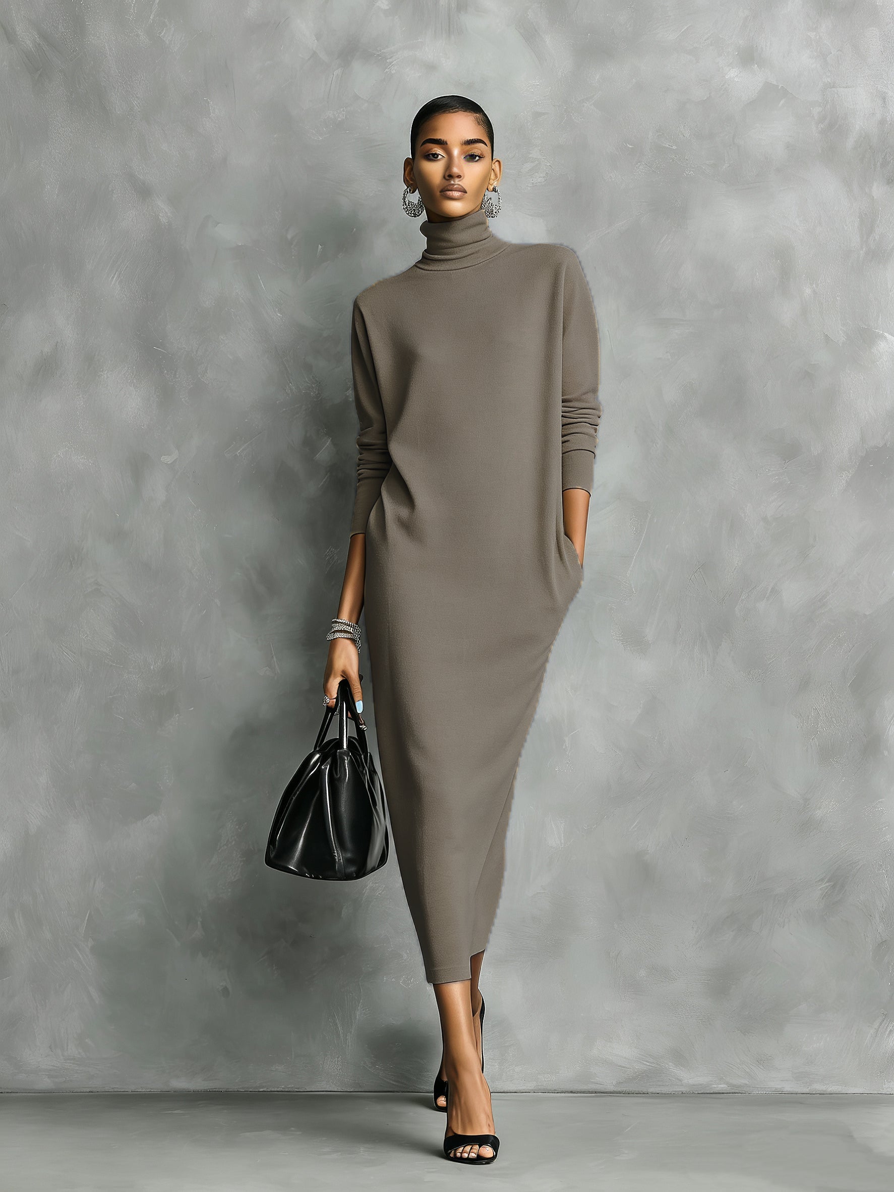 Kirsty | Black Turtleneck Midi Dress