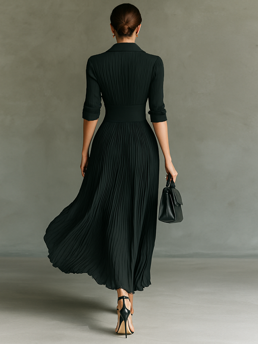 Elina | Pleated Lapel Maxi Dress