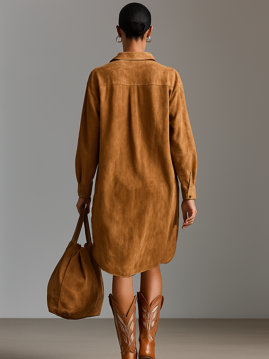 Serena | Embroidered Suede Midi Dress