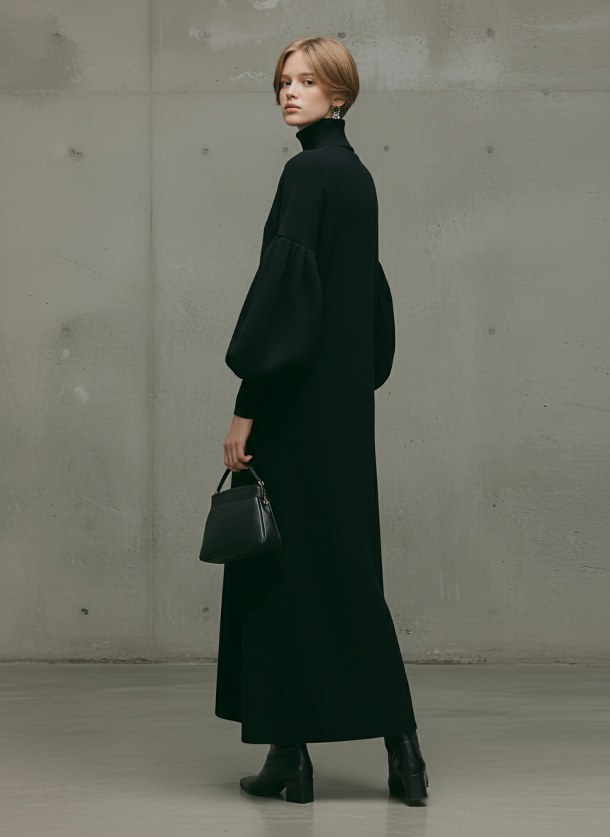 Audrey | Black Puff-Sleeve Maxi Dress