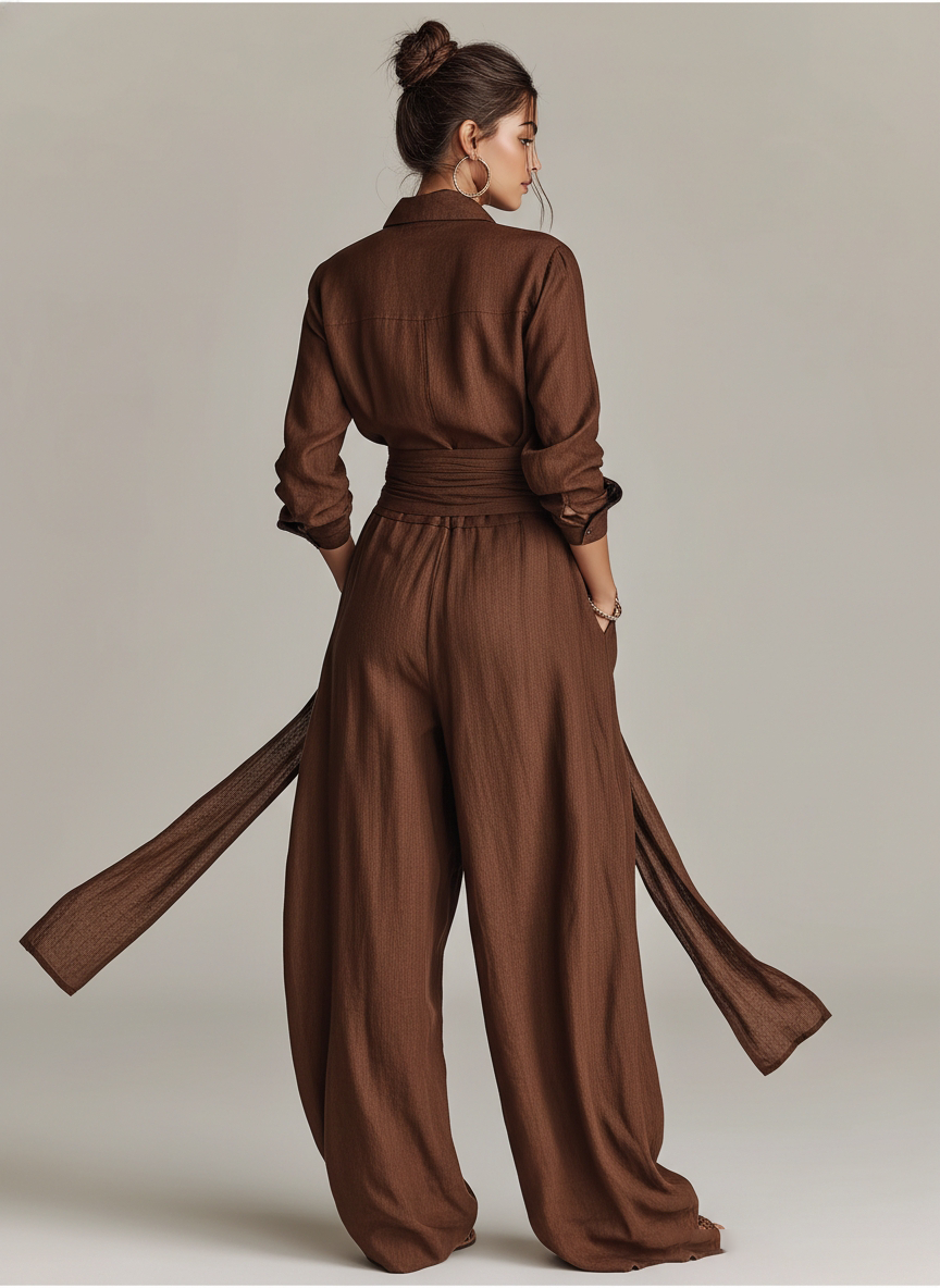 Johanna | Brown Belted Shirt Jumpsuit