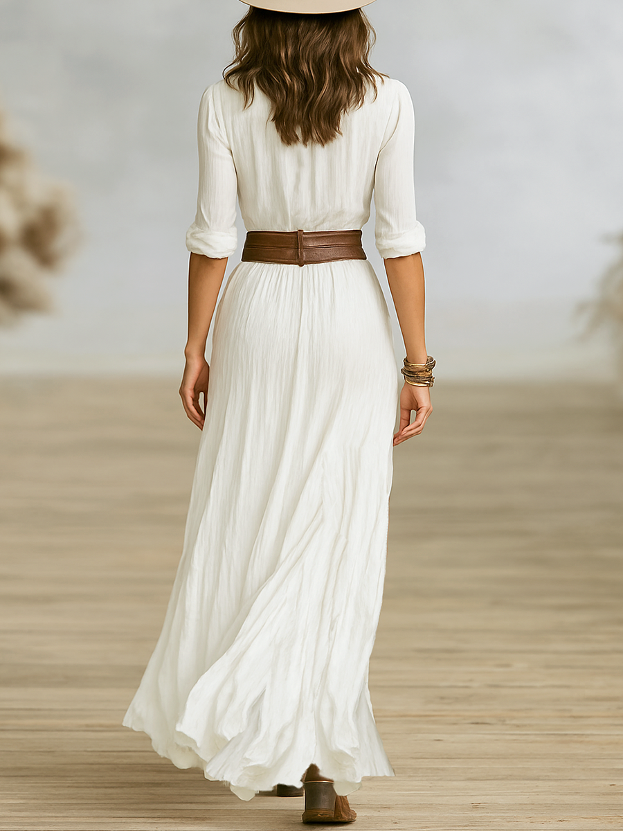 Rosalie | Pleated Lapel Maxi Dress