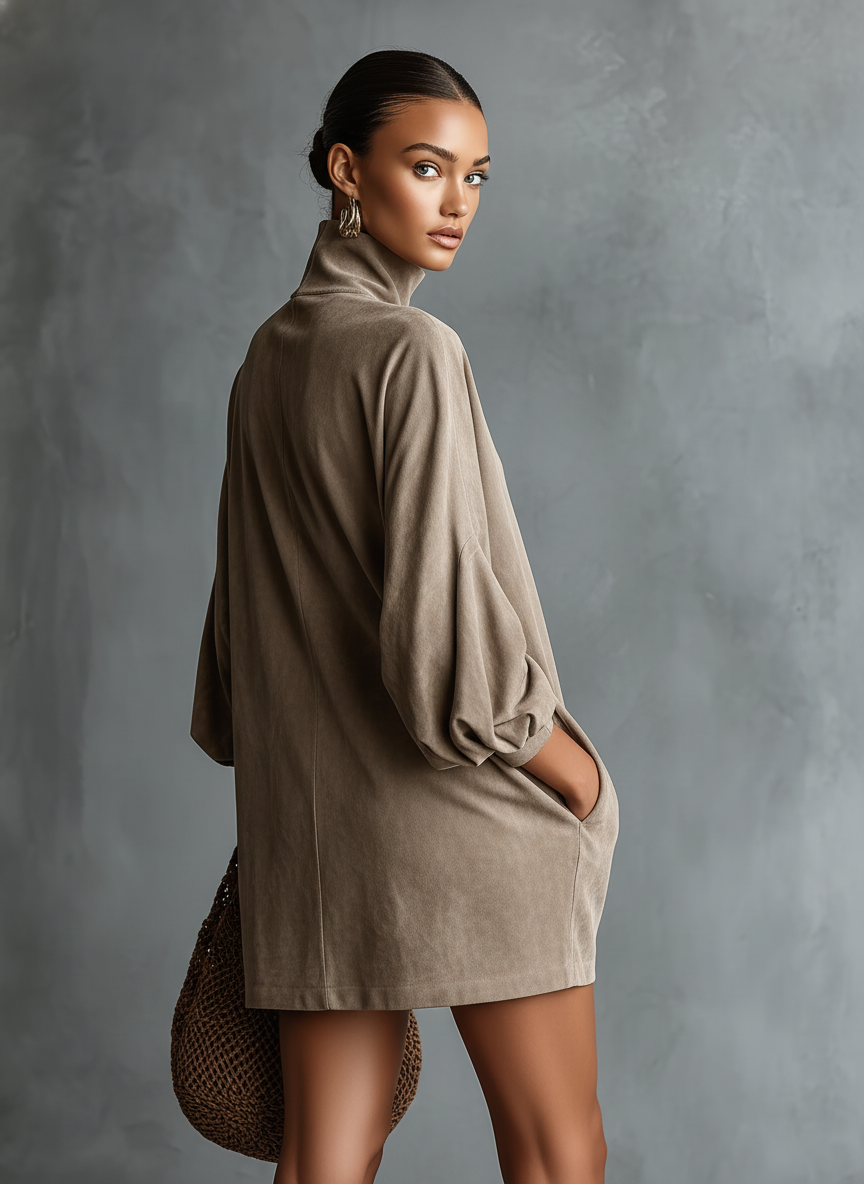 Nicole | Faux Suede High-Neck Mini Dress
