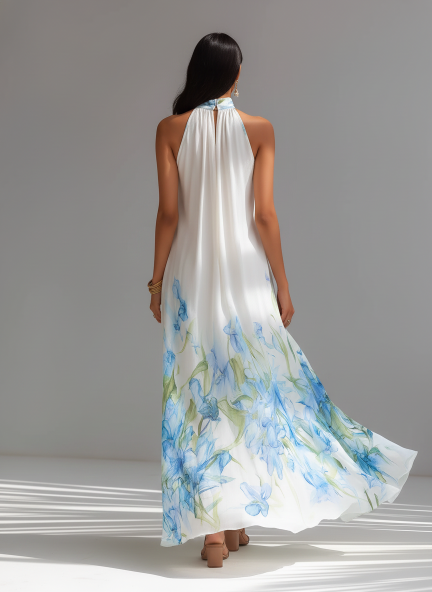 Fleur | Printed Chiffon Halter Maxi Dress