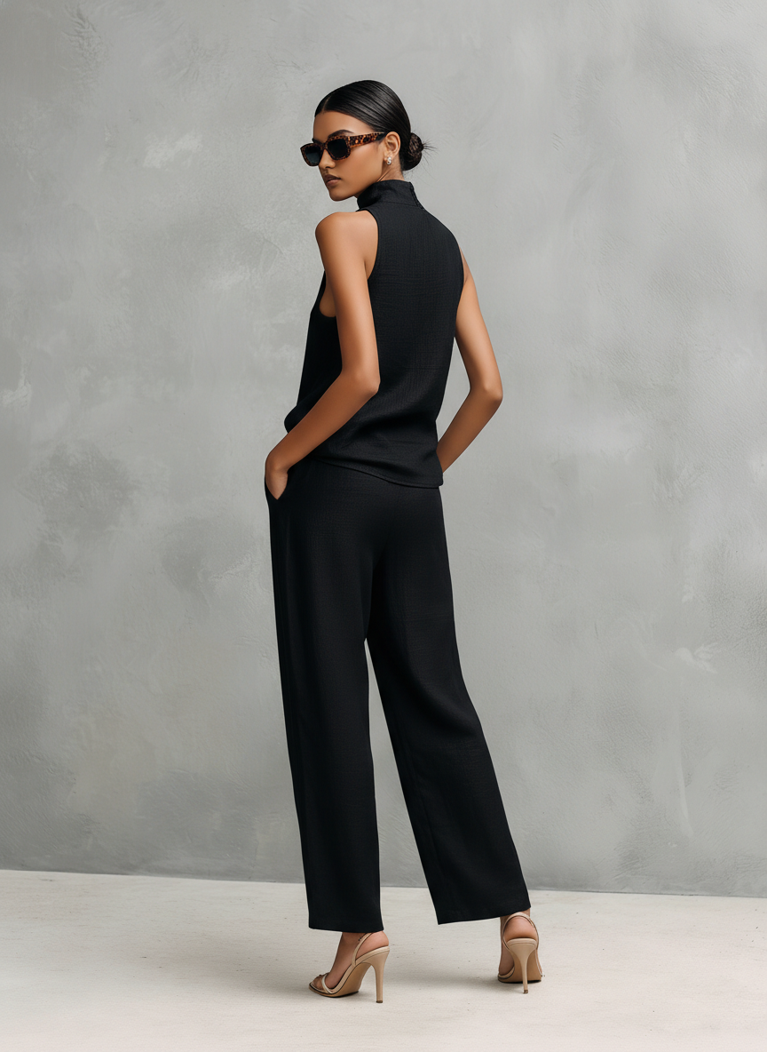 Monroe | Black Sleeveless Trouser Set