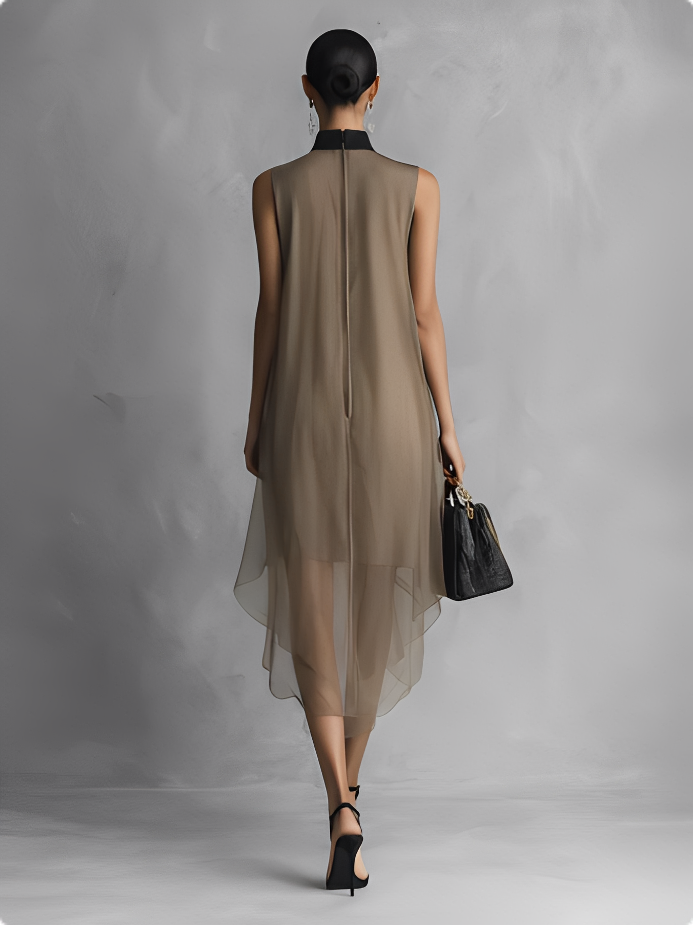 Mabel | Khaki Color-Blocked Chiffon Dress