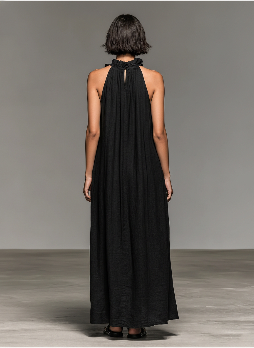 Maisie | Ruffle Detail Linen Maxi Dress