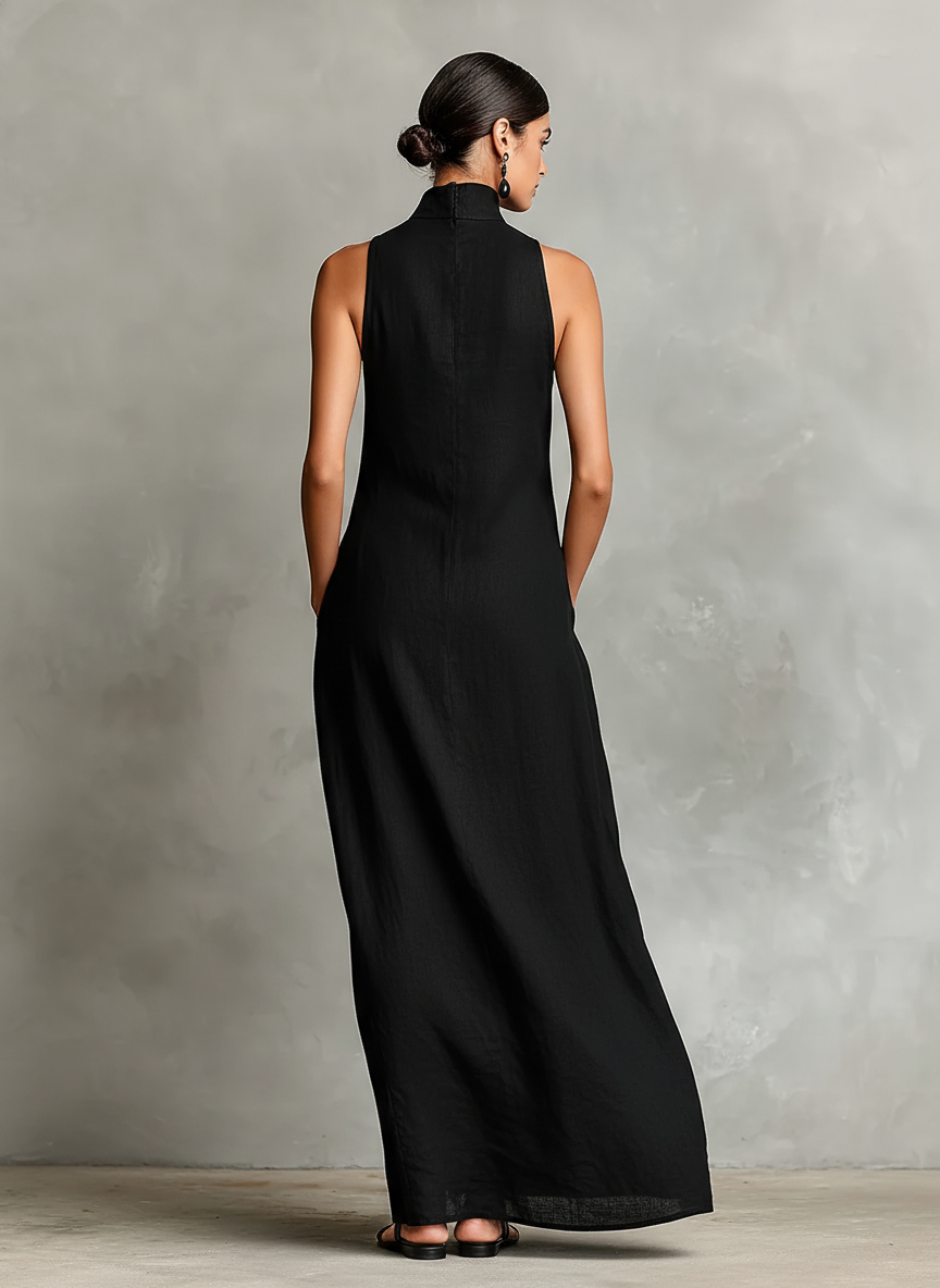Sienna | Black High-Neck Pocket Maxi Dress