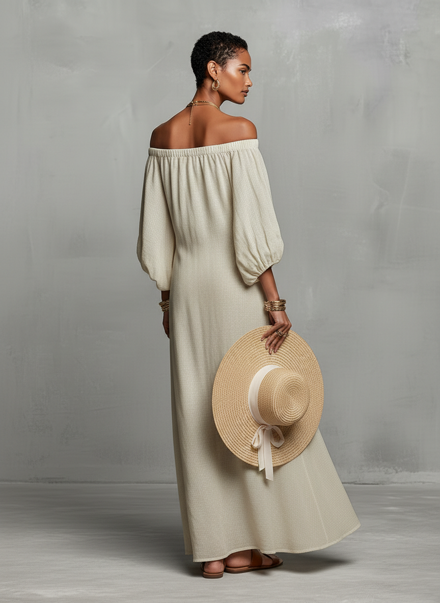 Evelina | Embroidered Off-Shoulder Maxi Dress