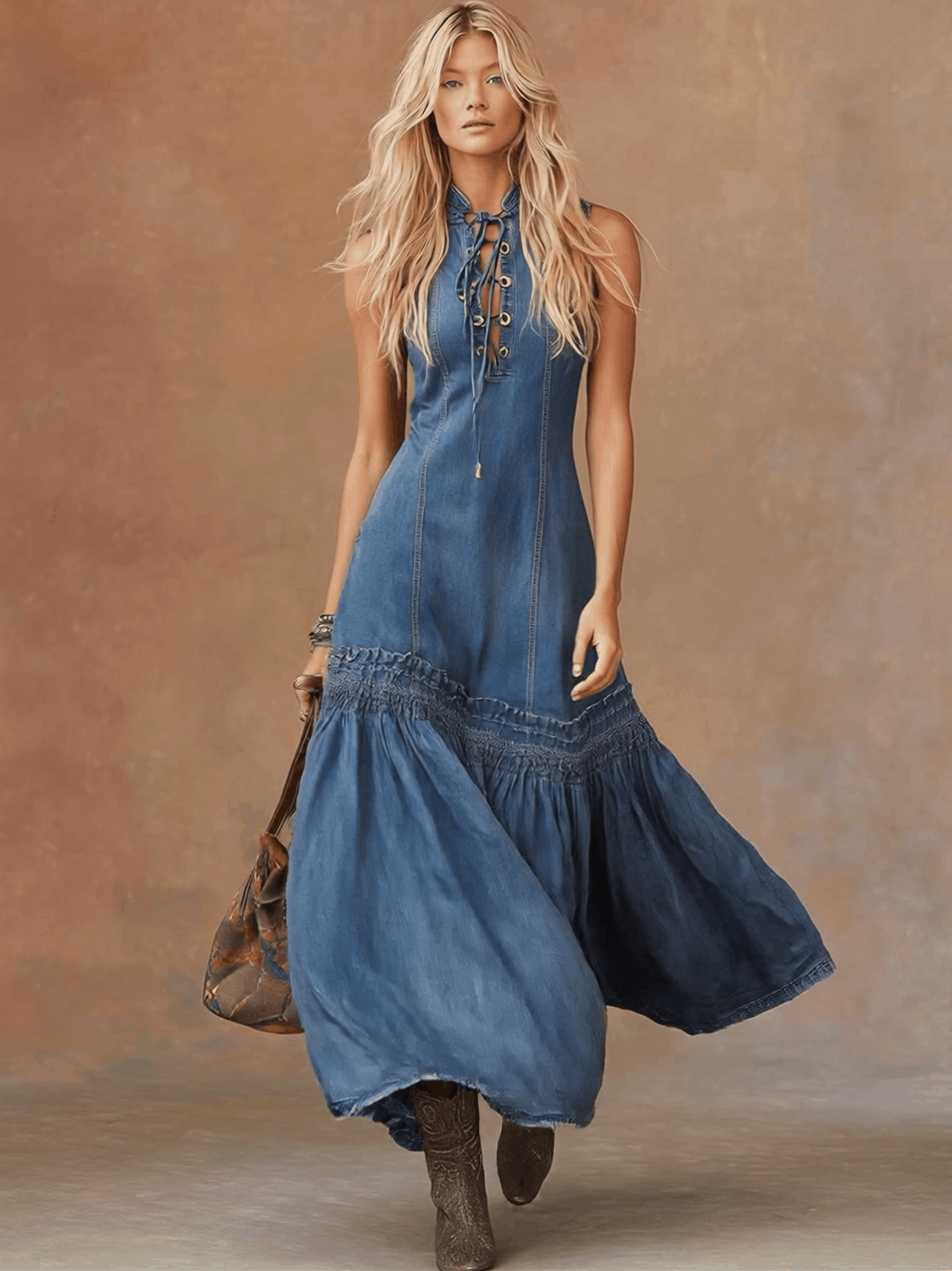 Sadie | Western Bubble Hem Denim Dress