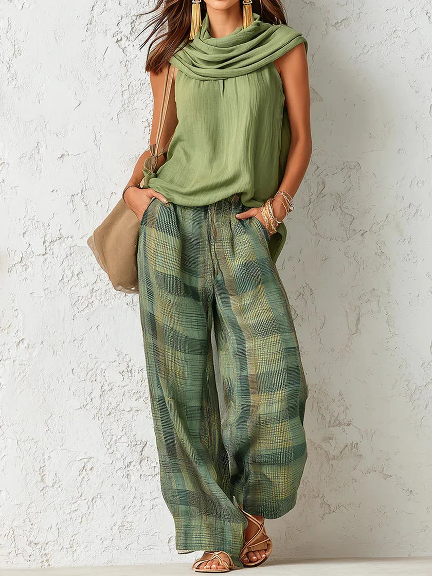 Winnie™ | Plaid Linen-Blend Vest & Trousers Set – product image 1