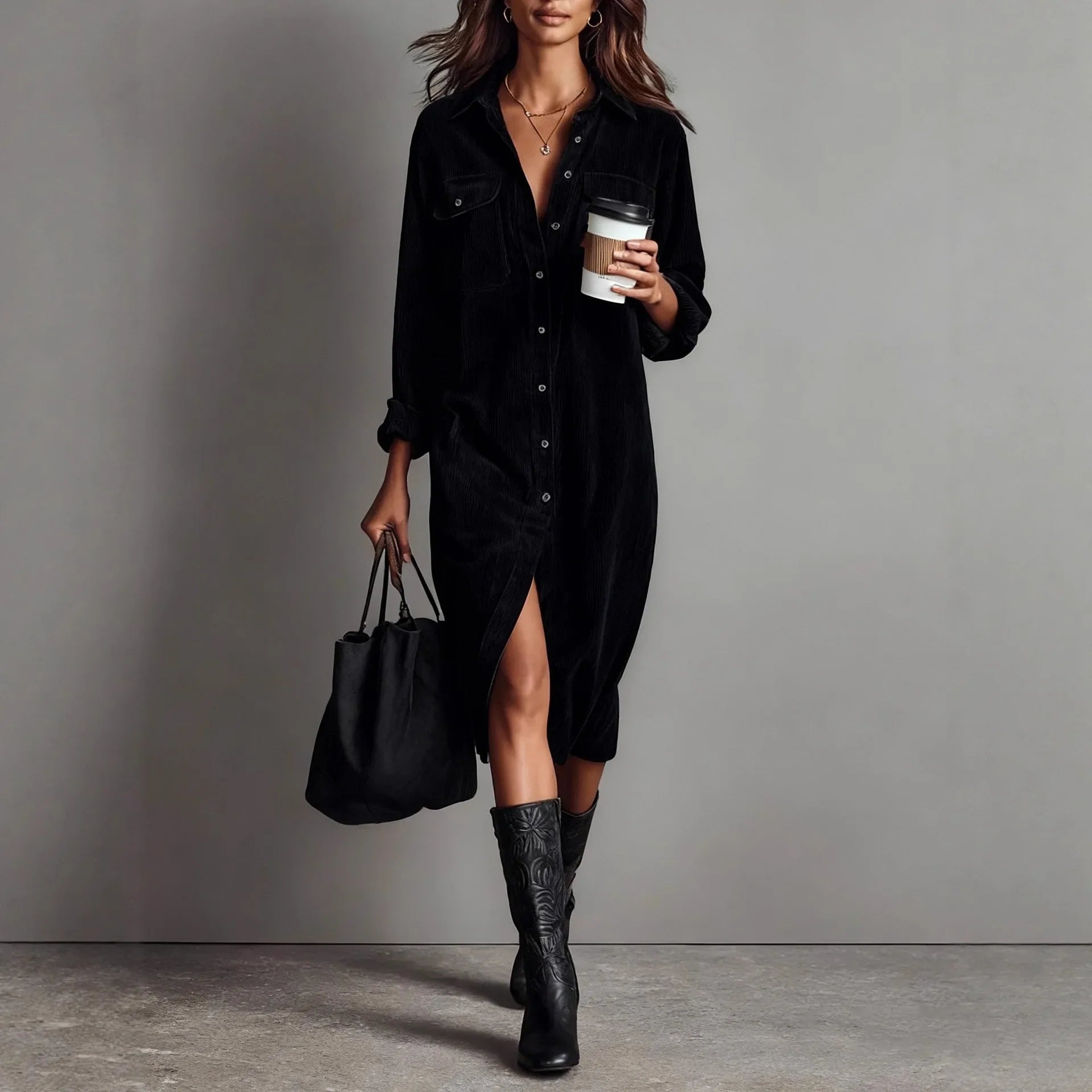 Ashleigh | Corduroy Polo Maxi Dress