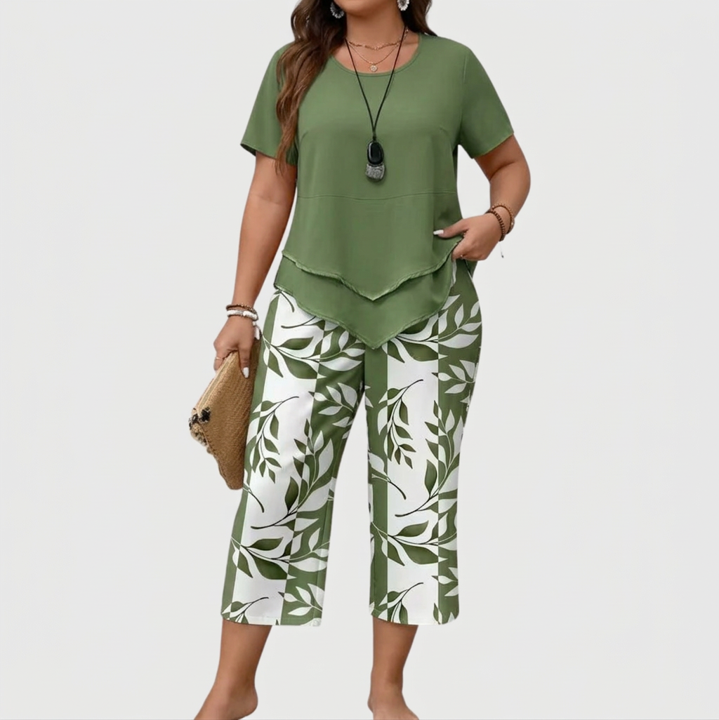 Avy | Casual Leaf Print Two-Piece Set