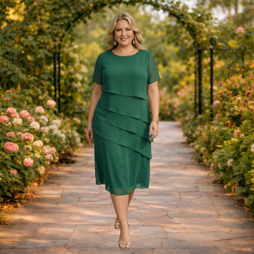 Elena | Layered Chiffon Midi Dress