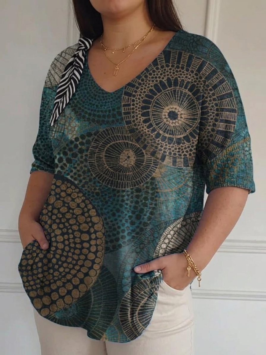 Women's Vintage Circle Totem Abstract Geometry Casual Pullover Knit