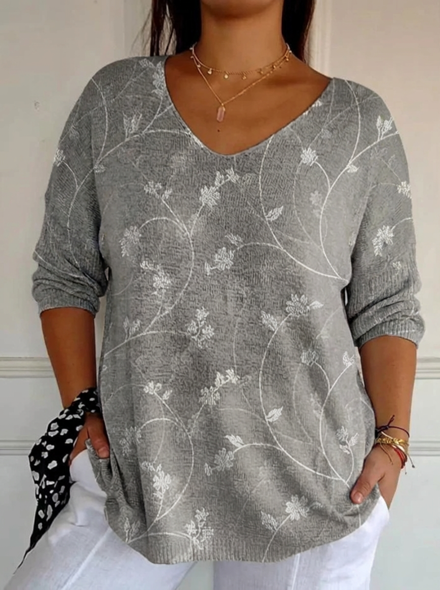 Women's Vintage Floral Art Casual Pullover Knit