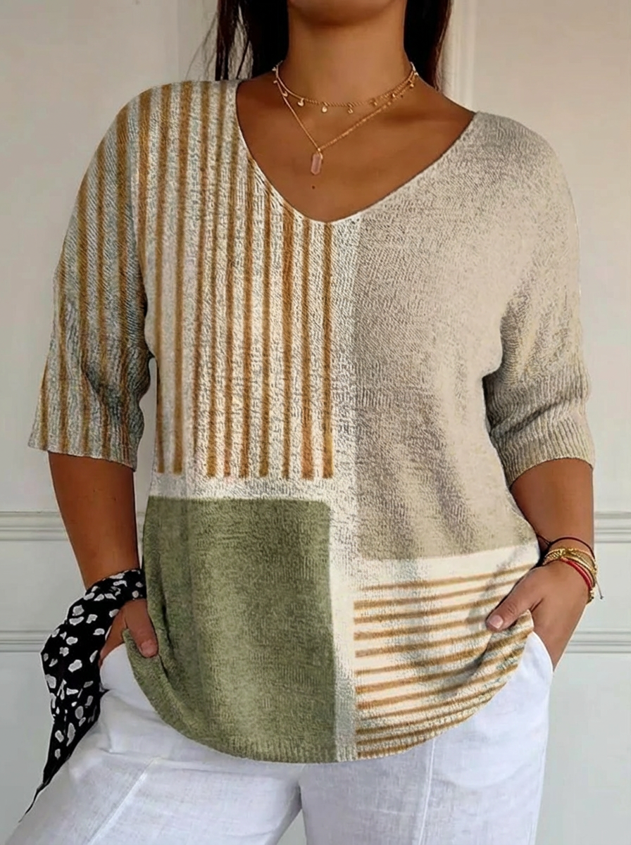 Women's Abstract Geometric Pattern Art Print Casual Knit Pullover