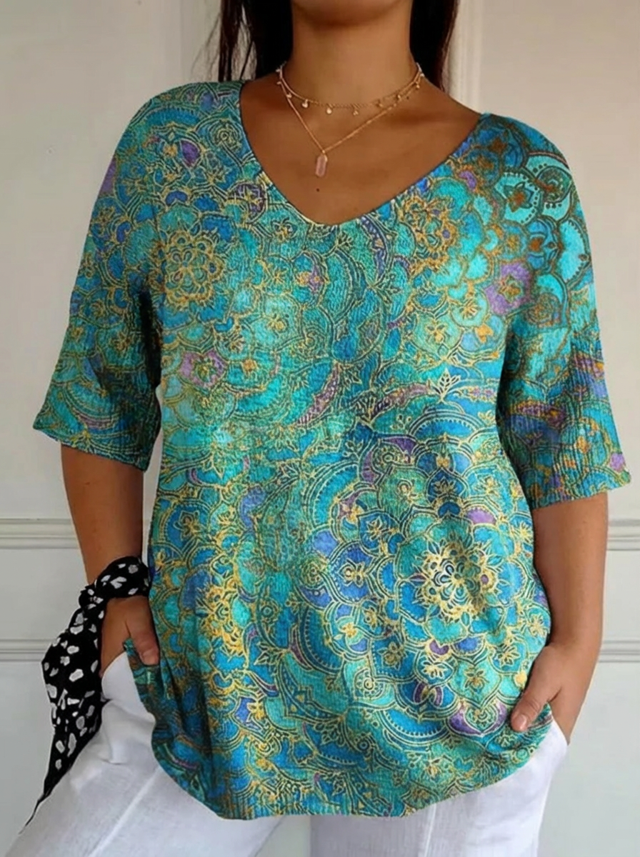 Women's Retro Art Print Casual Pullover Knit