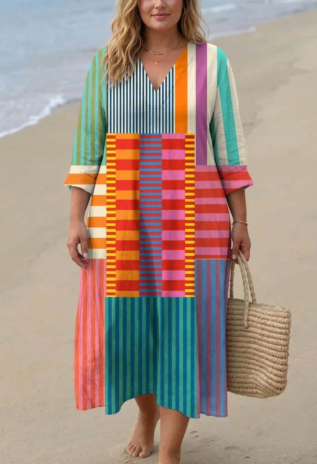 Retro Dress with Geometric Print for Women