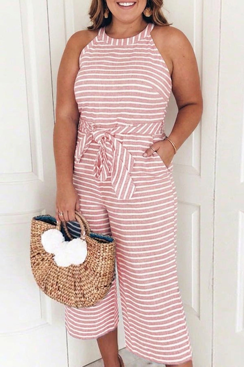 Ember - Pretty Striped Tie Waist Jumpsuit