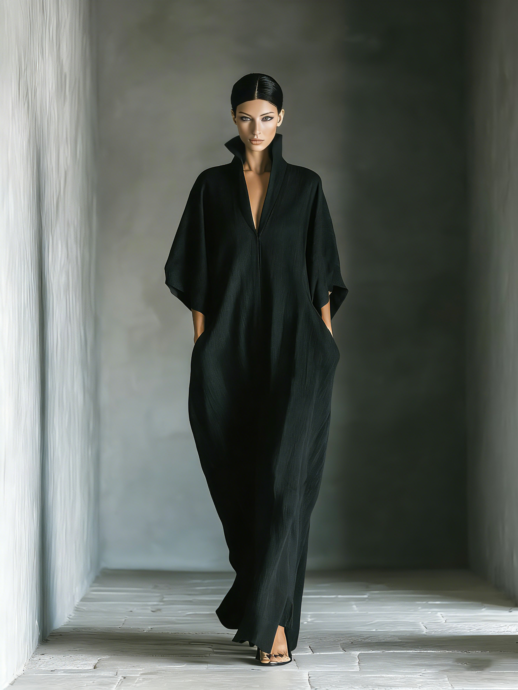 Audrey | Black Kimono-Sleeve Maxi Dress