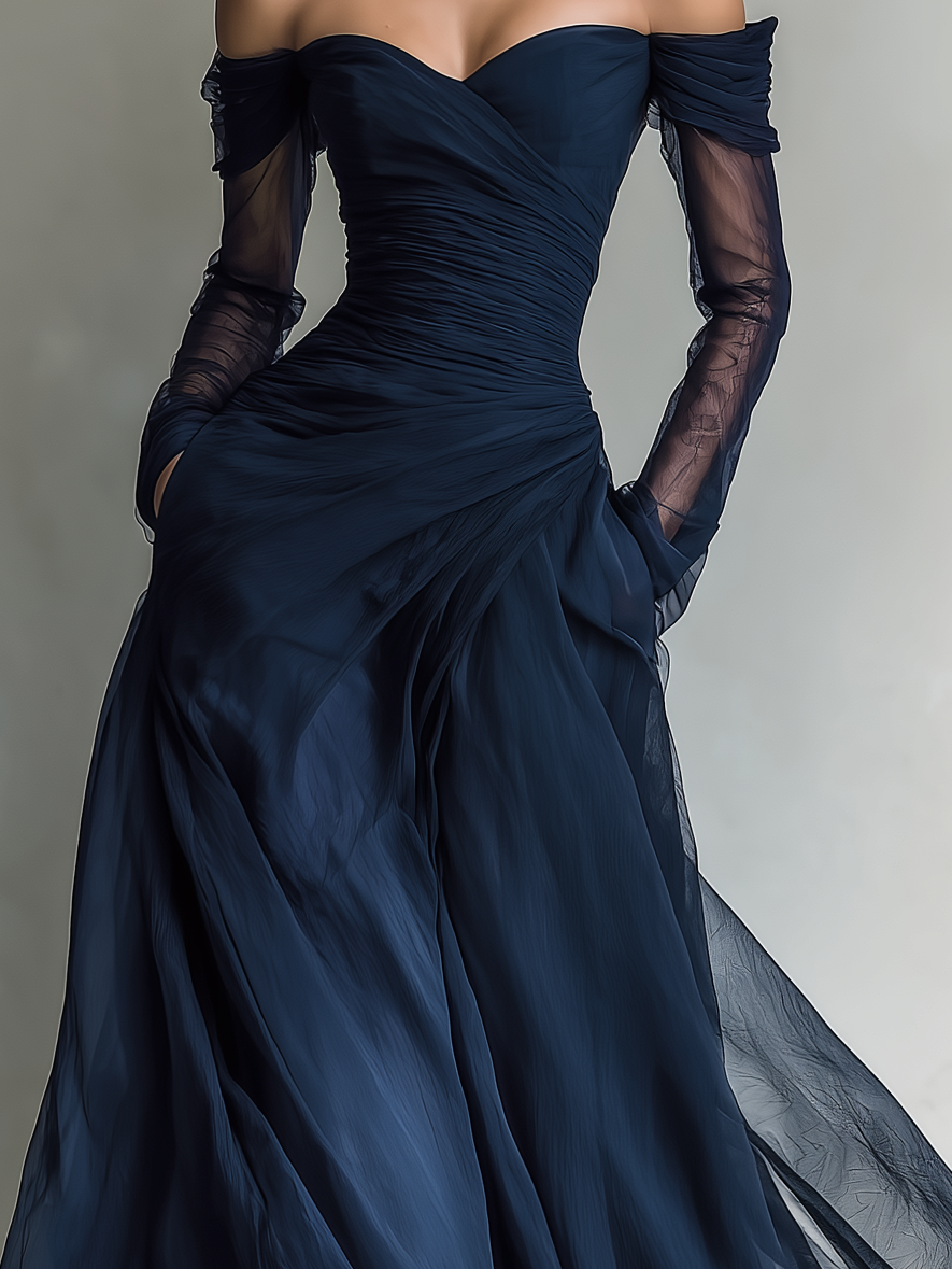 Serena | Dark Blue Organza Maxi Dress