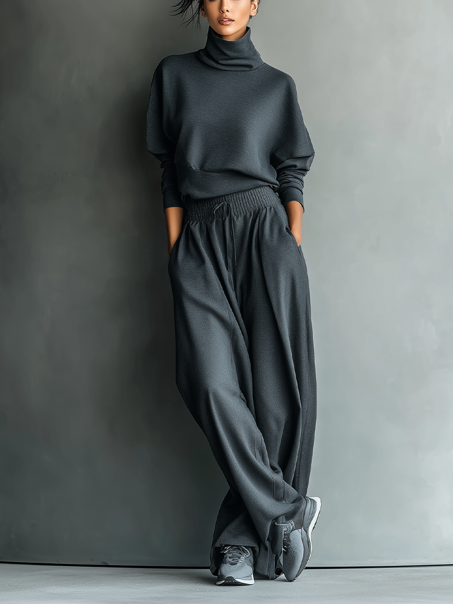 Camille | Charcoal Turtleneck Wide-Leg Set