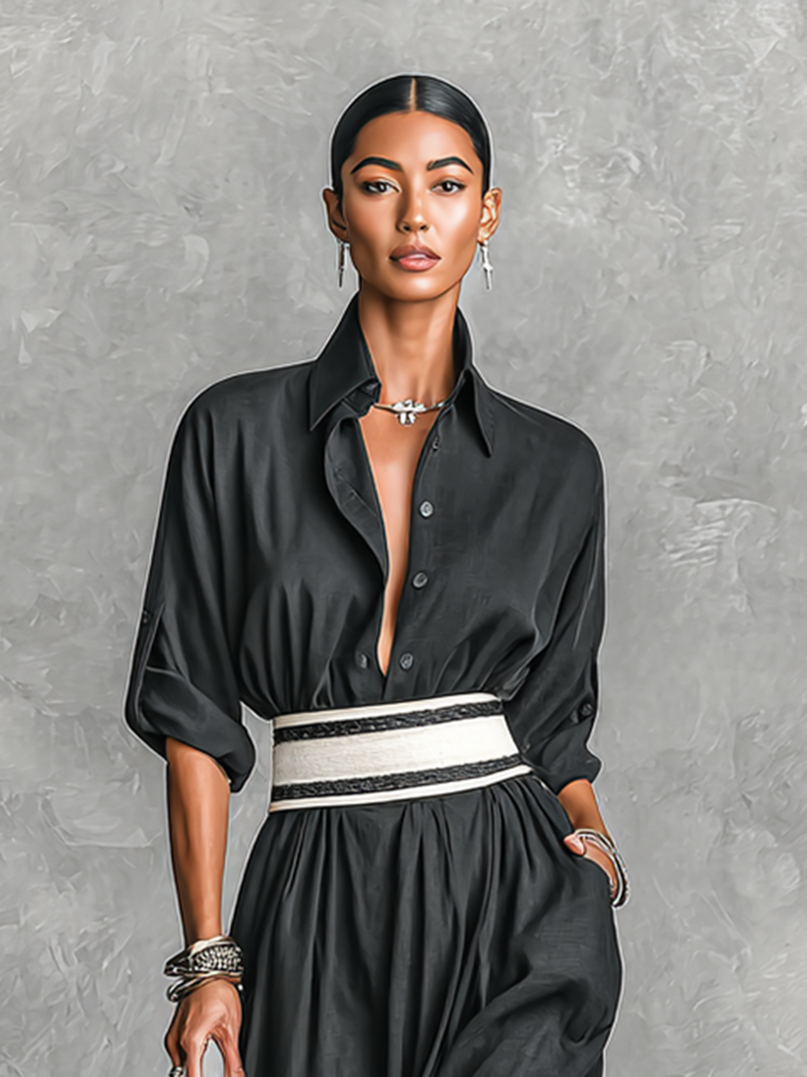 Anya | Long-Sleeve Lapel Maxi Dress