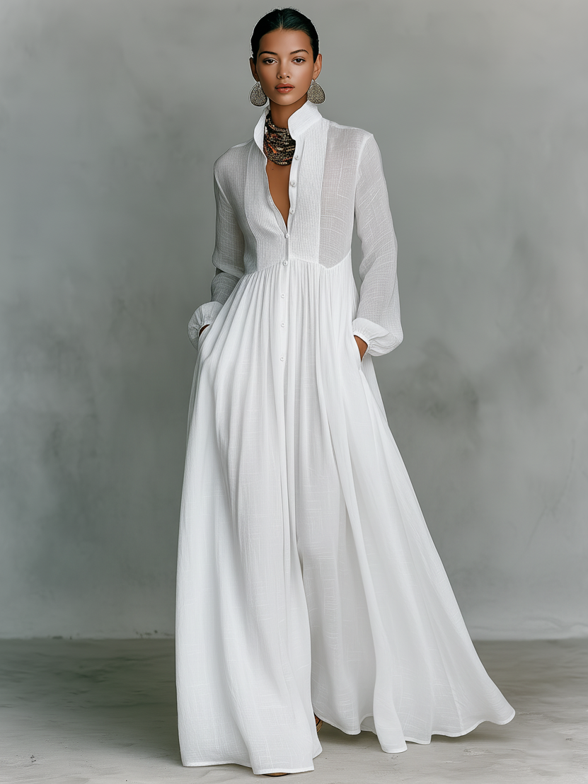 Mabel | Patchwork Stand-Collar Maxi Dress
