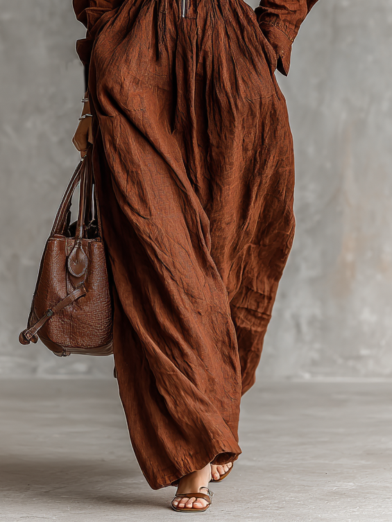 Clara | Linen Zip-Lapel Maxi Dress