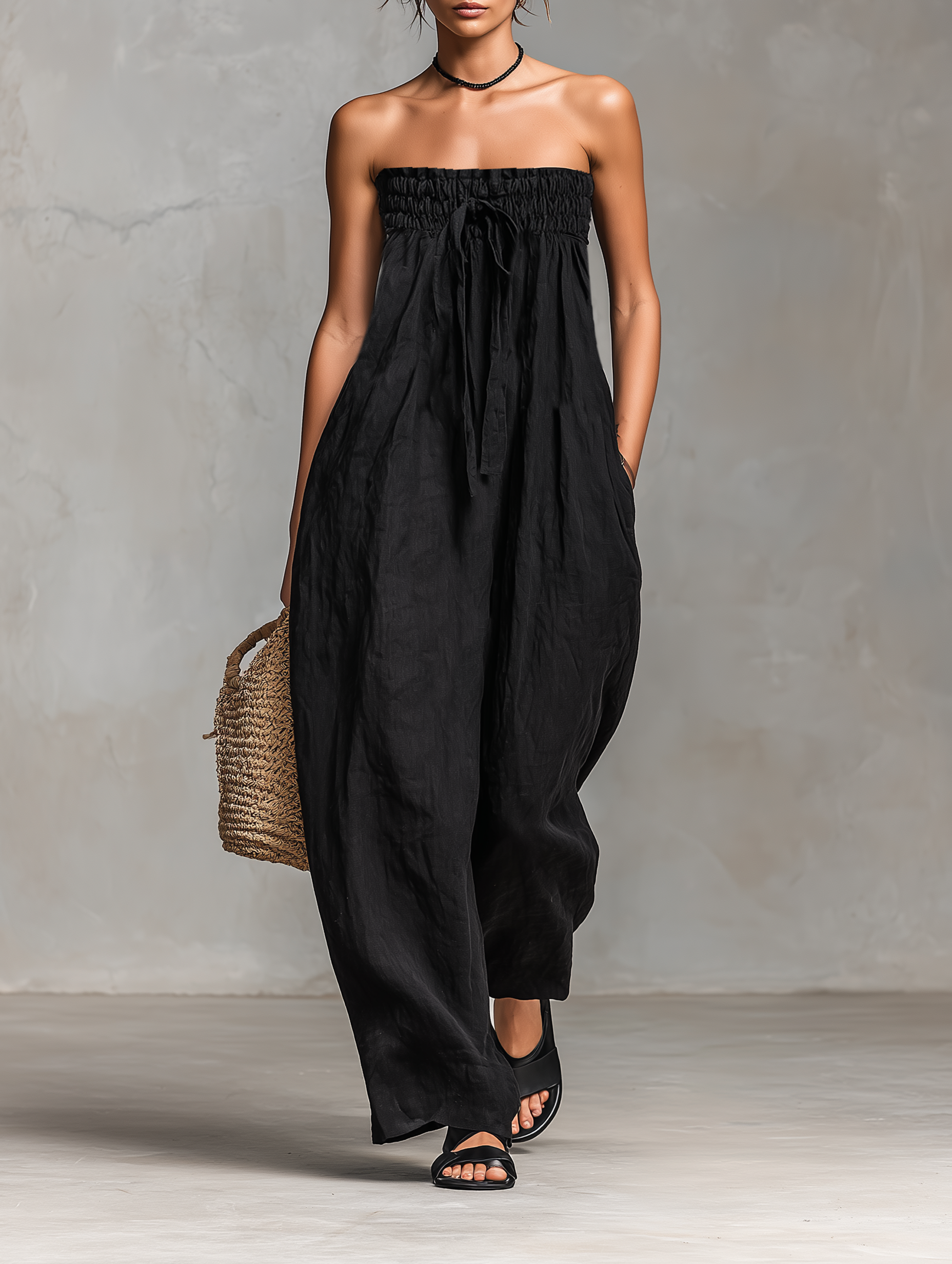 Ariella | Strapless Linen Jumpsuit